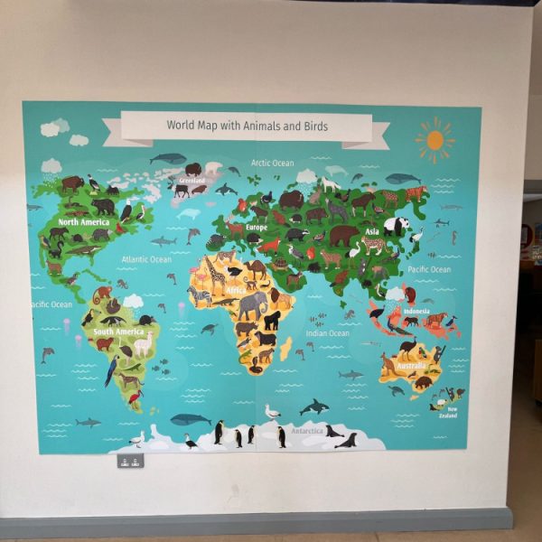 Map of the world with animals